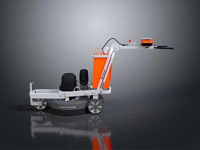 Worker Operating Industrial Floor Polishing Machine With Orange Barrel And White Base 3d model