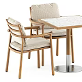 Modern Wooden Dining Table and Chair Set With Beige Cushions and Metal Legs