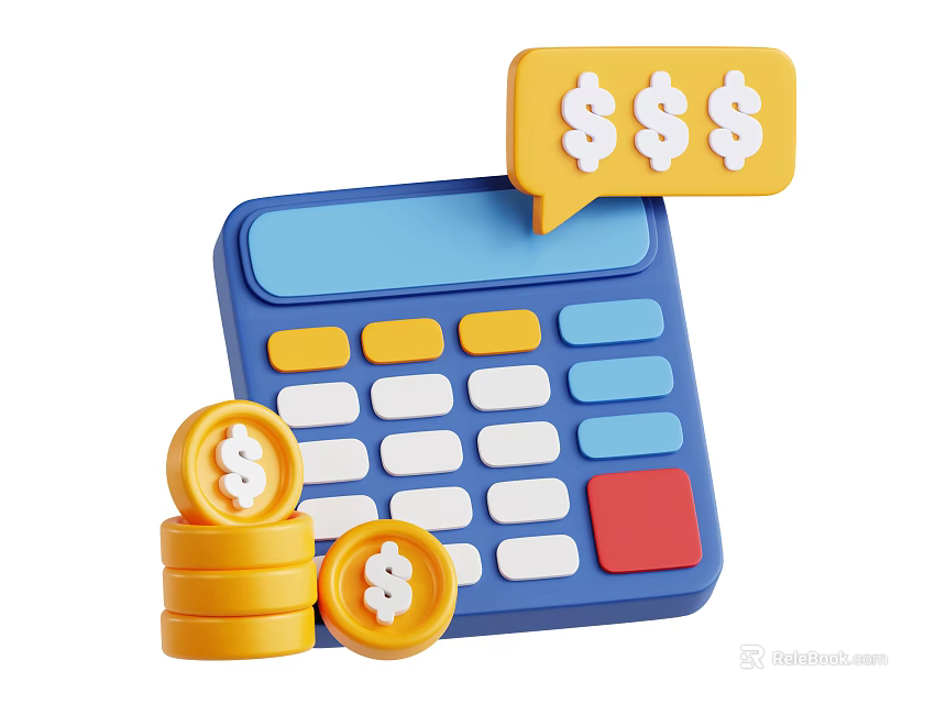 Blue Financial Calculator with Gold Coin Stack and Yellow Dollar Sign Speech Bubble 3d model 