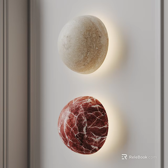Modern Spherical Wall Lamps With Beige And Red Marble Texture Design 3d model