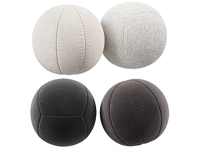 Round Decorative Pillows in White Light Gray Dark Gray and Black with Stitched Details 3d model