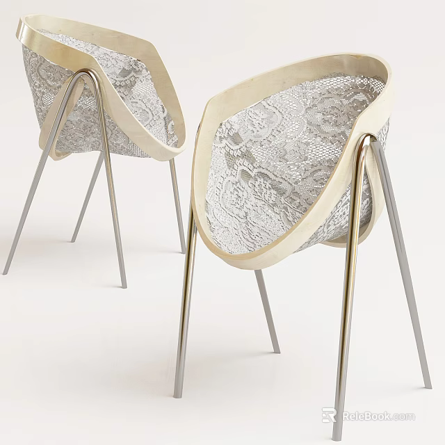 Elegant Modern Leisure Chairs With Patterned Fabric And Curved Metal Legs 3d model 