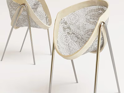 Elegant Modern Leisure Chairs With Patterned Fabric And Curved Metal Legs 3d model