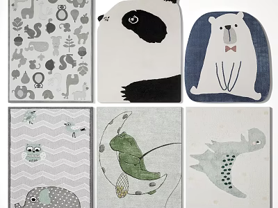 Cute Animal Pattern Square Carpets With Panda Bear Dinosaur And Frog Designs 3d model