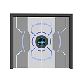 Futuristic Door Design With Blue Glowing Ring Circular Emblem And Illuminated Lines