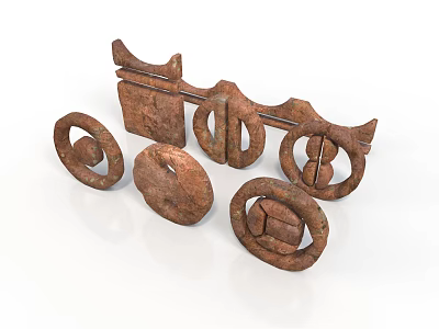 Rusty Metal Equipment Components Featuring Various Shapes Ring And Long Strip Parts 3d model