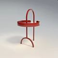 Red Round Side Table With Curved Handle And Elegant Curved Legs Design 3d model