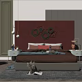 Modern Background Double Bed Home 3d model