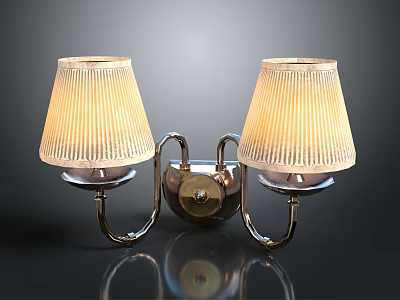 Pair of Modern Wall Sconces with Ribbed Glass Shades and Metal Frame 3d model