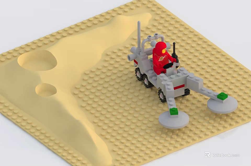 Detailed Building Blocks Sand Scene With Exploration Vehicle And Red Minifigure 3d model 