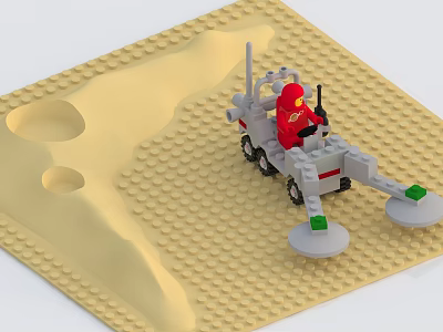 Detailed Building Blocks Sand Scene With Exploration Vehicle And Red Minifigure 3d model