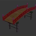 Traditional Chinese Bridge Featuring Red Railings Wooden Deck Green Piers And Decorative Posts
