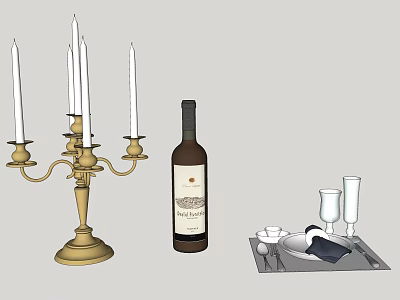 Modern Tableware Dining Table Candlestick Tableware Red Wine Combination 3d model