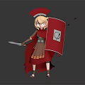 Cartoon Style Roman Soldier Game And Movie Character With Red Helmet Shield And Sword