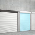 White and Light Blue Roller Shutters Against Gray Wall and Floor Background 3d model