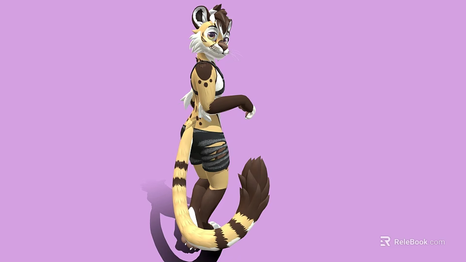 Anthropomorphic Animal Game Movie Character With Brown White Fur Black Shorts And Long Tail 3d model 