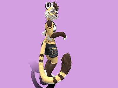 Anthropomorphic Animal Game Movie Character With Brown White Fur Black Shorts And Long Tail 3d model