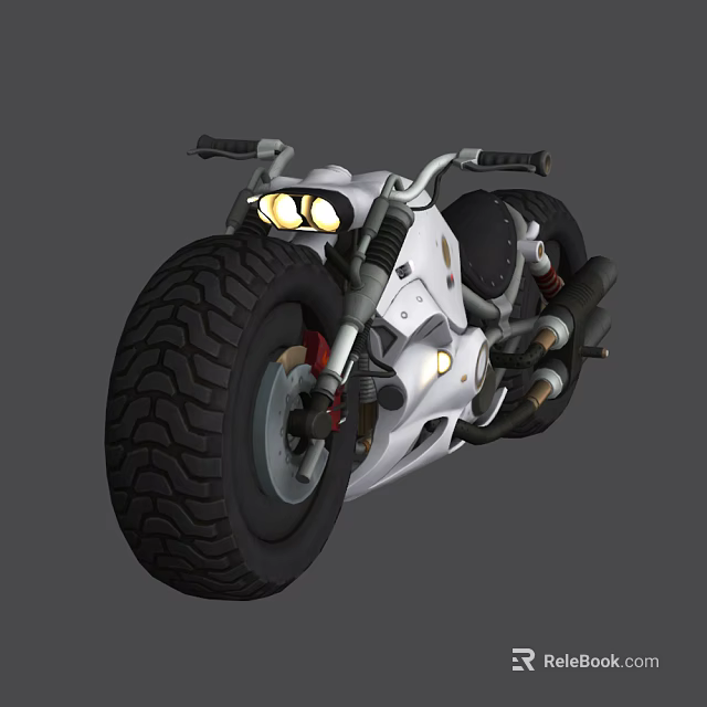 Sleek White Motorcycle With Illuminated Headlights Black Seat And Thick Tire Design Details 3d model 