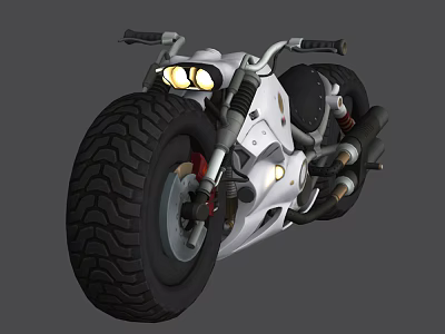 Sleek White Motorcycle With Illuminated Headlights Black Seat And Thick Tire Design Details 3d model
