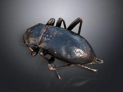 Close Up Of Black Beetle With Shiny Exoskeleton And Six Legs And Gray Gradient Background 3d model