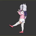 Anime Game Character With White Long Hair Horns Pink Coat And Cat Tail