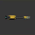 Futuristic Sci Fi Weapon Featuring Yellow and Black Design with Blue Accents Mechanical Structure 3d model