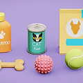 Healthy Pet Food Collection Featuring Green Cat Food Can Dog Bone Treats And Yellow Package