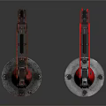 Red Industrial Mechanical Arms With Metal Bases And Articulated Joints Design