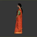 Elegant Woman Wearing Traditional Red Saree With Green Blouse And White Patterns