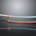 Authentic Traditional Samurai Sword Weapon With Ornate Handle And Wooden Scabbard