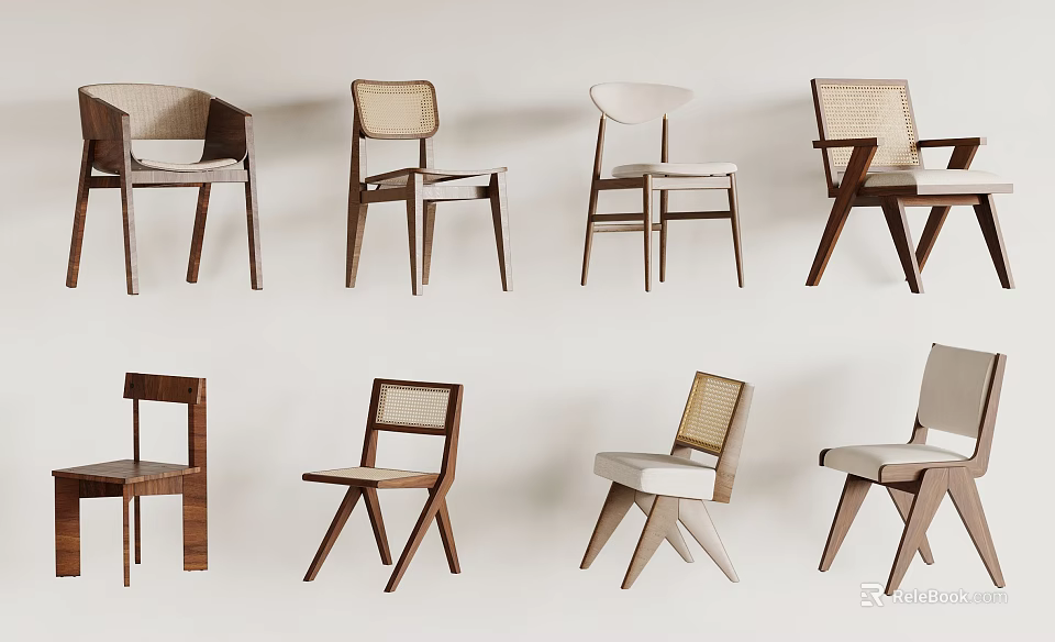 Leisure Chairs in Various Modern Designs with Wooden Frames and Comfort Seats 3d model 