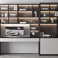 Modern Home Office Desk With Bookshelf Decorative Items Books Globe And Monitor