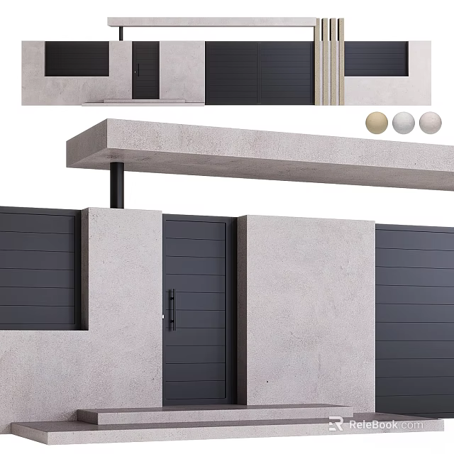 Modern Exterior Partition Design With Concrete Structure And Black Panels 3d model