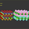 Molecular Structure Model with Red Green White Spheres Arranged in Stacked Layers