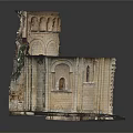 European Architectural Ruins Model with Arched Doorways Stone Columns and Climbing Vines
