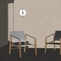 Two Stylish Leisure Chairs With Gray Black Fabric And Wooden Frame In Modern Minimalist Interior
