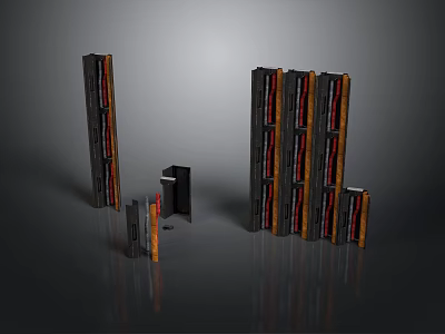Black Framed Wooden Shelf Units With Vertical Horizontal Red Stripes 3d model