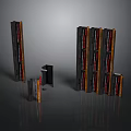Black Framed Wooden Shelf Units With Vertical Horizontal Red Stripes