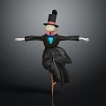 Doll Character With Black Top Hat White Gloves Blue Bow Tie Standing On Wooden Pole