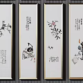 Traditional Chinese Ink Paintings With Birds Flowers Bamboo And Plum Blossoms As Wall Decor