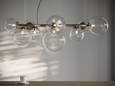 Modern Transparent Spherical Shade Chandelier With Metal Rod And Light Shadow Effect Above Table 3d model