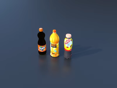Assorted Beverage Bottles With Black Yellow And Gray Containers And Colorful Labels 3d model