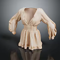 Elegant Beige Dress With Loose Long Sleeves And Tied Waist Design