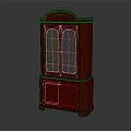 Classic Red Wooden Cabinet With Glass Doors And Traditional Decorative Details