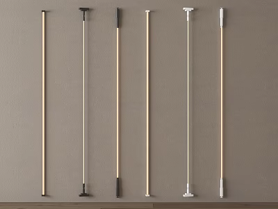 Different Designs Pendant Light Rods in Black White Wood Colors Arranged Neatly on Gray Background 3d model