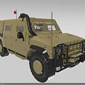 Khaki Military Style Functional Vehicle with Antennas Red Flag Protective Grille and Large Tires