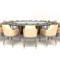 Elegant Round Dining Table Surrounded by Multiple Beige Chairs in Dining Space 3d model