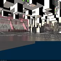 Modern Interior Space With Geometric White Structures Colorful Traffic Lights And Zebra Floor Design