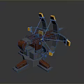 Medieval Multi Armed Mechanical Weapon With Wooden Structure Metal Base And Yellow Components 3d model