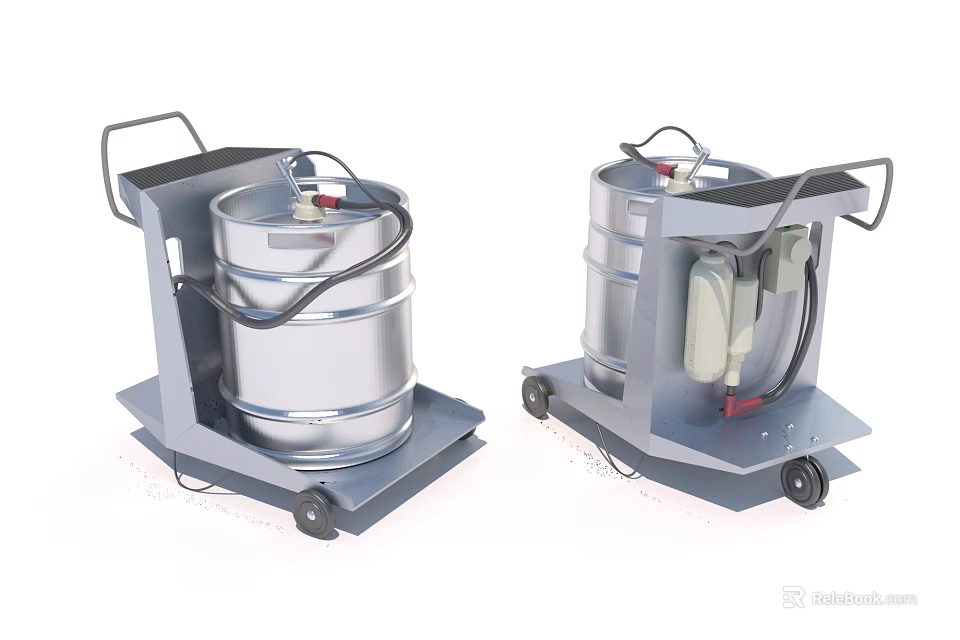 Two Portable Electric Cleaning Appliances With Metal Drum Wheels And Handle 3d model 